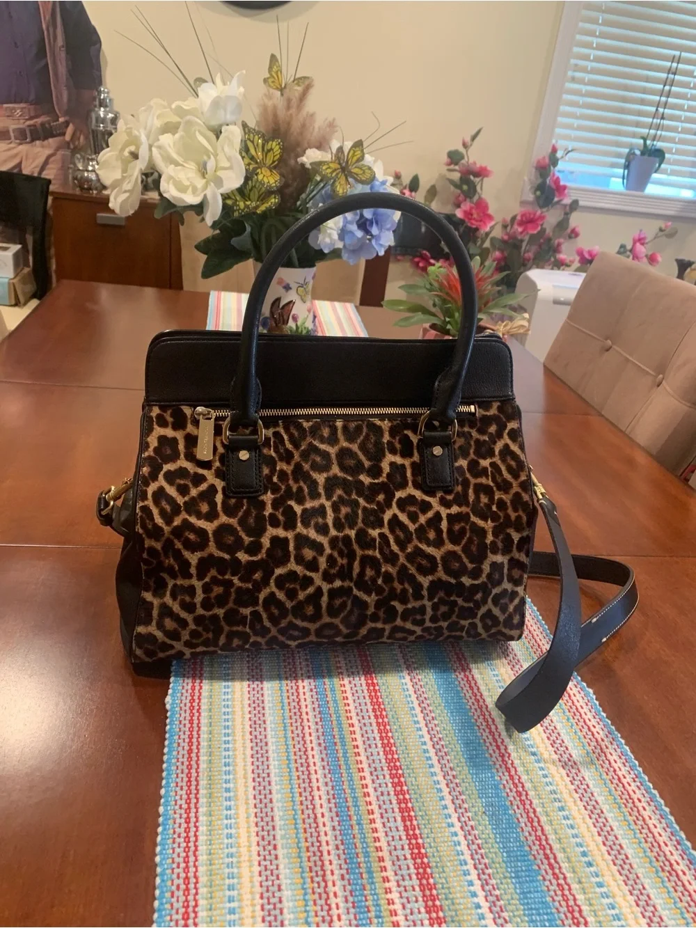 Michael Kors Leopard Print Satchel with Black Trim and Gold Hardware - Picture 10 of 15